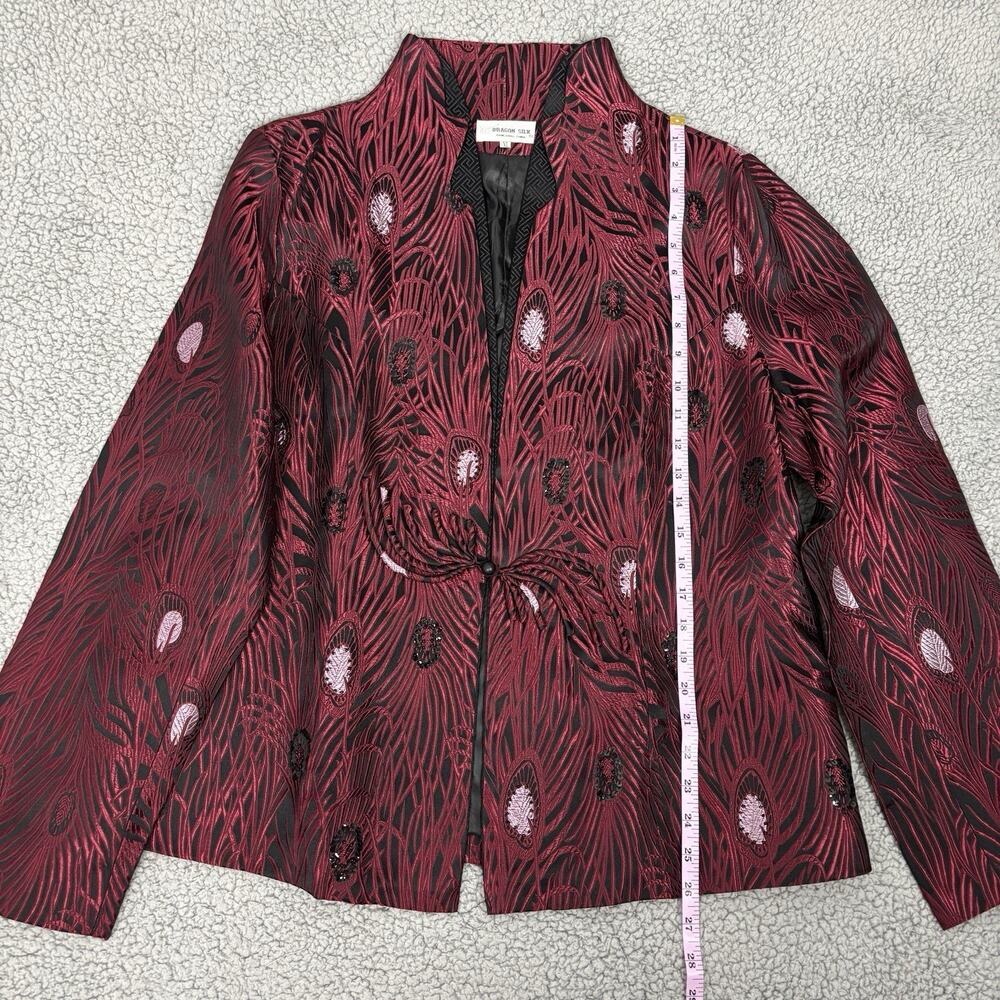 Dragon Silk Jacket Coat Womens Size XL Shanghai China Dark Red Black Vintage - Picture 9 of 16